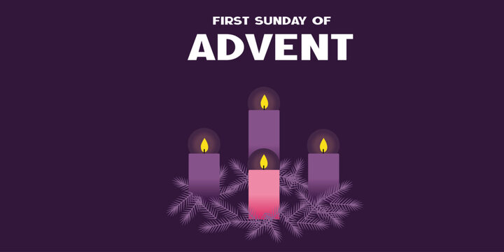 First Sunday of Advent with Purple and Pink Candles Illustration