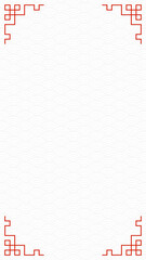 Red oriental Japanese letter ornament frame on white cloud wave background, traditional asian decorative border line art illustration, vertical various luxury Chinese design style element