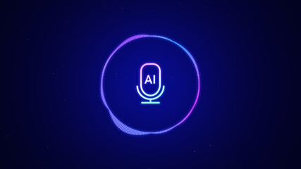 AI voice recognition personal assistant technology concept, smart artificial intelligence app screen, machine speech generated, online support chat bot, automated virtual business customer service