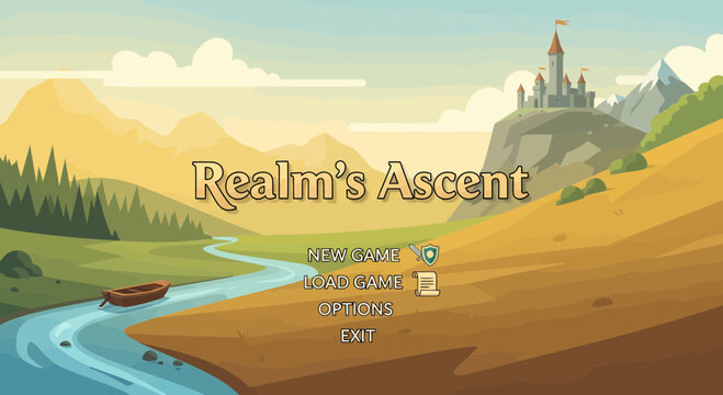 Fantasy Landscape With Castle In High Cartoonish Style Game Menu