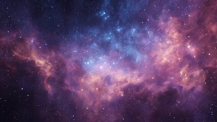 Naklejka premium Vibrant cosmic nebula filled with countless glowing stars in deep space displaying hues of purple pink and blue