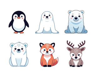 Fototapeta premium Cartoon Arctic and Forest Animals Vector Illustration Set