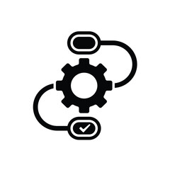 workflow icon. automated management. flow chart with gears in the middle of the path. trigger node, data tool, technology. Flat design style