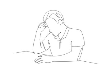 A sad man. Blue monday concept one-line drawing