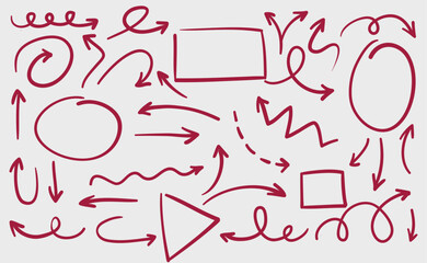 hand drawn vector illustration, arrows set, 