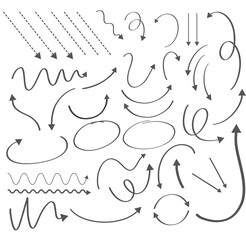 Hand draw arrows set, set of aroows in different ways 