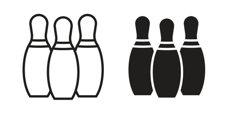 Bowling pins icon in doodle and stroke style.