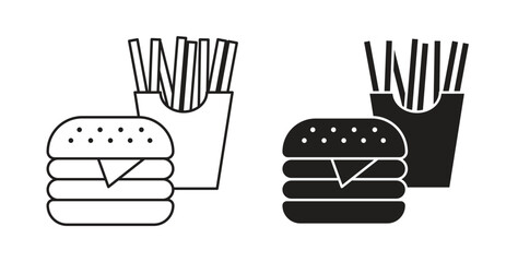 Burger Fries icon in doodle and stroke style.
