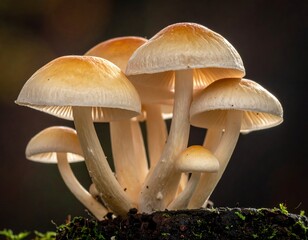 Group of small, cream-colored mushrooms with light-colored caps