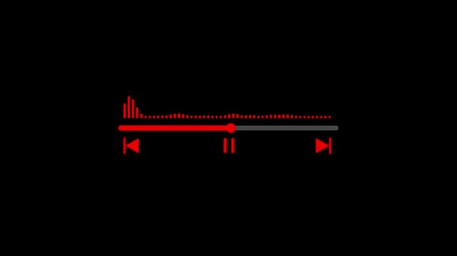 White Audio Visualizer With Playback Controls On Black, audio equalizer and music player controls.modern sound visualizer for music videos, podcasts, streaming, and motion design. 4k video