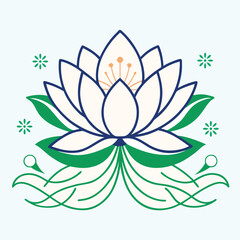 Blooming lotus vector basic color on white background, cloud curves vector art illustration
