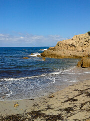 rocks on mediterranean sea coast beach in french six-fours 
