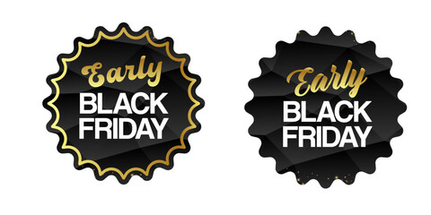 Early Black Friday SALE black and golden sticker set isolated on white. Early black friday Price sale sticker, sale sticker, price tag, sale or discount sticker, badge set, shopping label png
