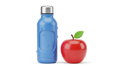 Freshness and Hydration A Bright Red Apple Paired with a Reusable Blue Water Bottle, Symbolizing Health and Daily Wellness Essentials
