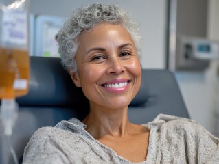 Fototapeta premium Smiling senior woman receiving medical treatment indoors