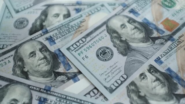 Dollar cash banknotes closeup slow motion video. Income, salary, profit. Making money, success, wealth concept.