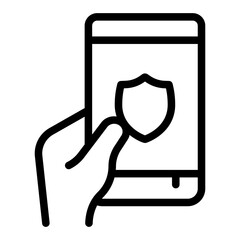 Smartphone with firewall app line icon, using phone application concept, mobile app sign on white background, outline style for mobile web design. Vector graphics.