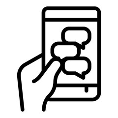 Smartphone with messages, dialogue line icon, phone communication concept, touchscreen device sign on white background, outline style for mobile web design. Vector graphics.