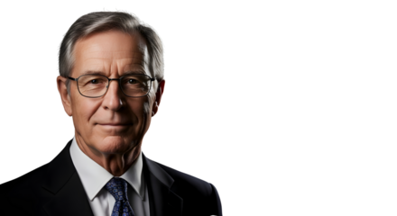 Portrait of a mature man with glasses wearing a suit against a transparent background looking at the camera png