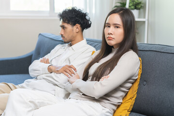 Breakup and depressed, asian young quarrel couple love fight relationship in trouble. Different...