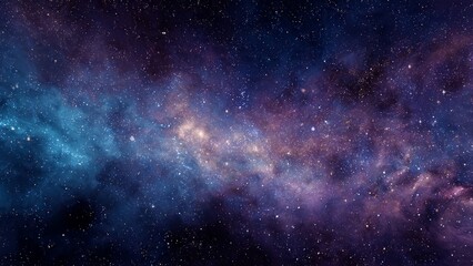 Naklejka premium Cosmic nebula with swirling clouds of blue and purple interstellar dust dotted with countless stars