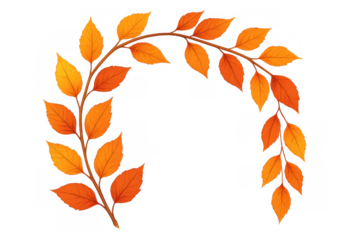 Autumn leaves branch frame forming a natural border with vibrant fall foliage on transparent background