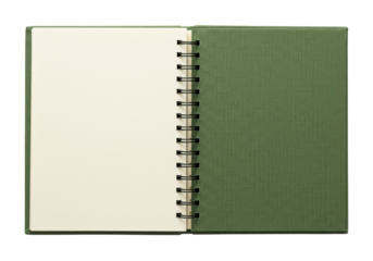 Isolated sketchbook open, a blank page for creative content, journal with a spiral binding