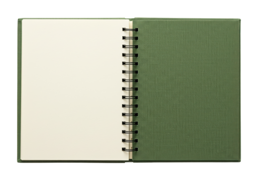 Isolated sketchbook open, a blank page for creative content, journal with a spiral binding