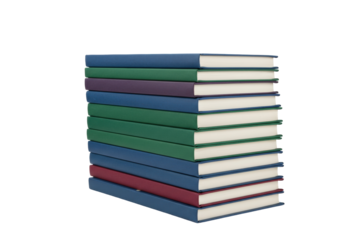 Isolated stack of books, bound in different colors, for reading, learning and knowledge themes