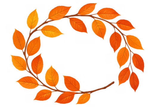 Autumn leaves shaping a decorative round wreath, providing a seasonal frame for design. Transparent background included - Powered by Adobe