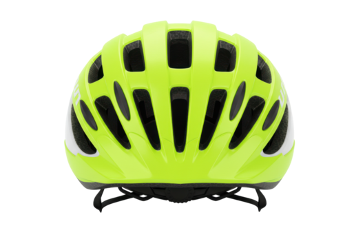 Isolated fluorescent yellow cycling helmet for head protection, safety gear for bike riding