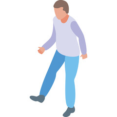 Full Body Isometric View Of A Person In Casual Attire With Light Blue Shirt And Two Tone Blue Pants Isolated On A White Background