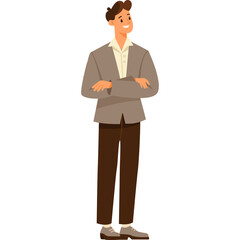 Obraz premium Full Body Professional Man Standing Confidently With Arms Crossed Wearing A Tan Jacket And Brown Pants Smiling Warmly In A Studio Setting