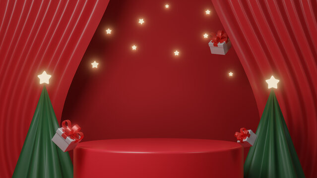 3D podium display, Christmas background for presentation sale product. Product display, mockups, showrooms and showcases and festive decoration for christmas discount design. 3d rendering illustration