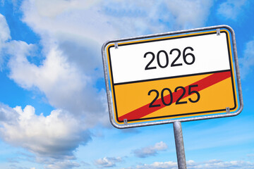 3d Illustration - Ortsschild - Ortstafel - 2025 - 2026 - Himmel - Wolken