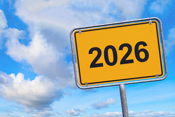 3d Illustration - Ortsschild - Ortstafel - 2026 - Himmel - Wolken
