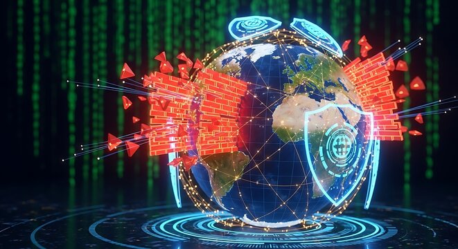 Global Digital Security Network Protecting Earth from Cyber Threats and Data Breaches