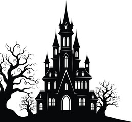 Obraz premium haunted house isolated on white background, a spooky scene