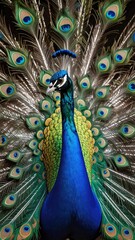 Vibrant Peacock Displaying Colorful Tail Feathers