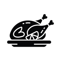 Festive meals, roasted turkey chicken glyph vector