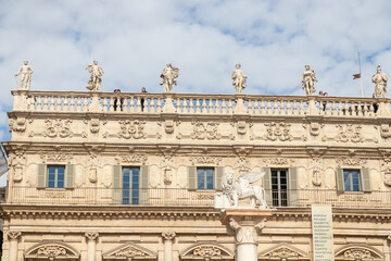 Palazzo Maffei in Piazza delle Erbe, Verona, Italy - a historic Baroque palace with ornate facades, blending medieval and classical architecture in the heart of lively square