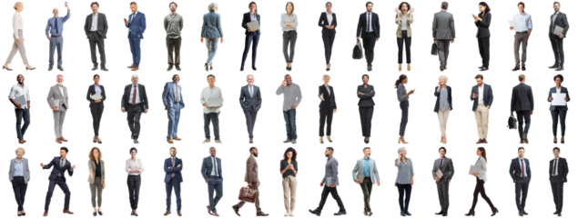 Set of business people in various actions on isolated background. Businesspeople, businesswomen, businessmen office worker in full body length studio professional shot in casual and formal wear