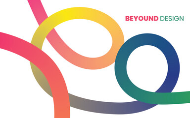 Obraz premium Abstract colorful swirling ribbons forming loops and curves on a white background with text