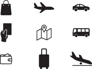 Travel and Transportation Icon Set: Navigation, Luggage, and Vacation Planning