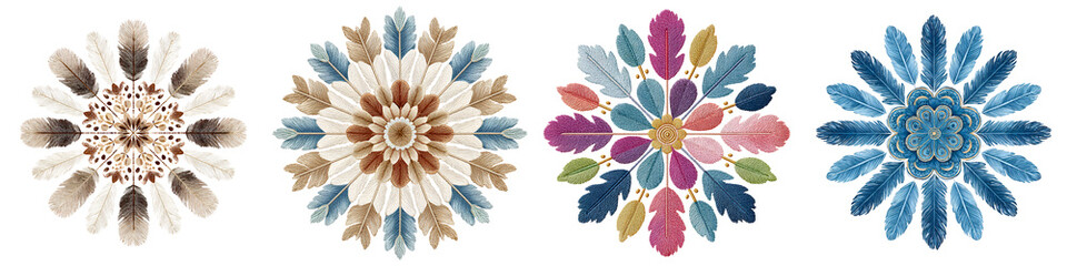 Fototapeta premium Ornamental Feather Mandala Set on White