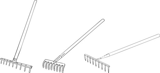 Vector line objects of garden instruments, perfect for farming, gardening, or rustic design projects.