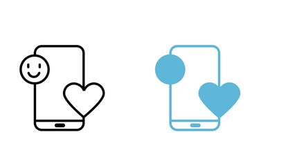 Smartphone feedback icons with heart and smile simple line and flat vector design for mobile app interface isolated on white background