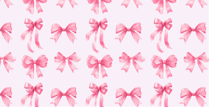 Seamless pattern with pink coquette bows. Coquette aesthetics. Vintage pink bows. Seamless pattern for a girl, coquette design. Romantic background with bows.
