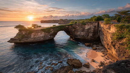 Sunset Over Broken Beach Arch