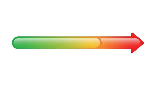 Dynamic progress bar arrow transitioning from green to red, indicating performance levels, status, or risk assessment for business dashboards and analytics - Powered by Adobe